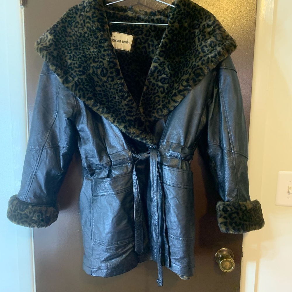Faux fur leather coat